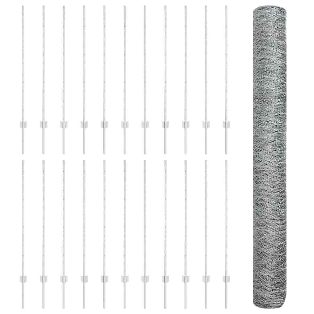 Zaun mit Pfosten Silber 1.2 x 50 m Stahl