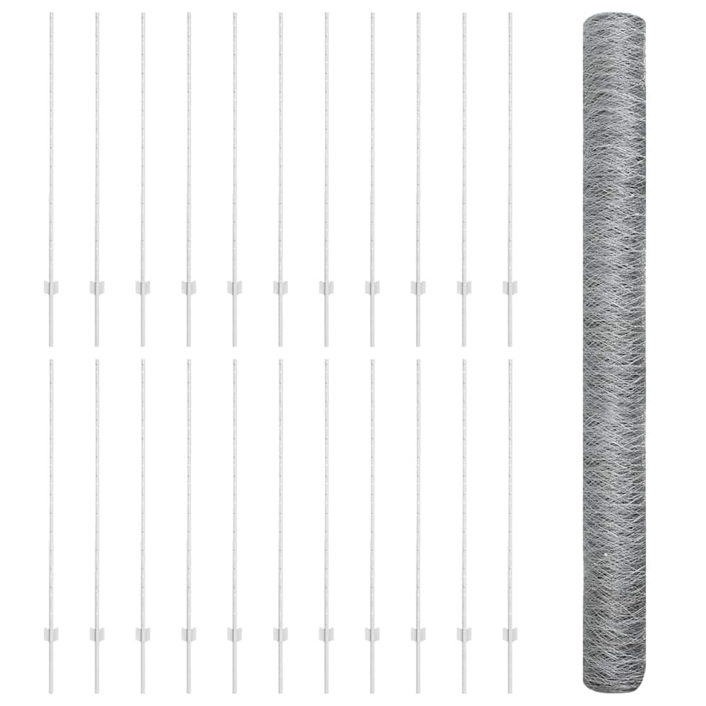 Zaun mit Pfosten Silber 1.4 x 50 m Stahl