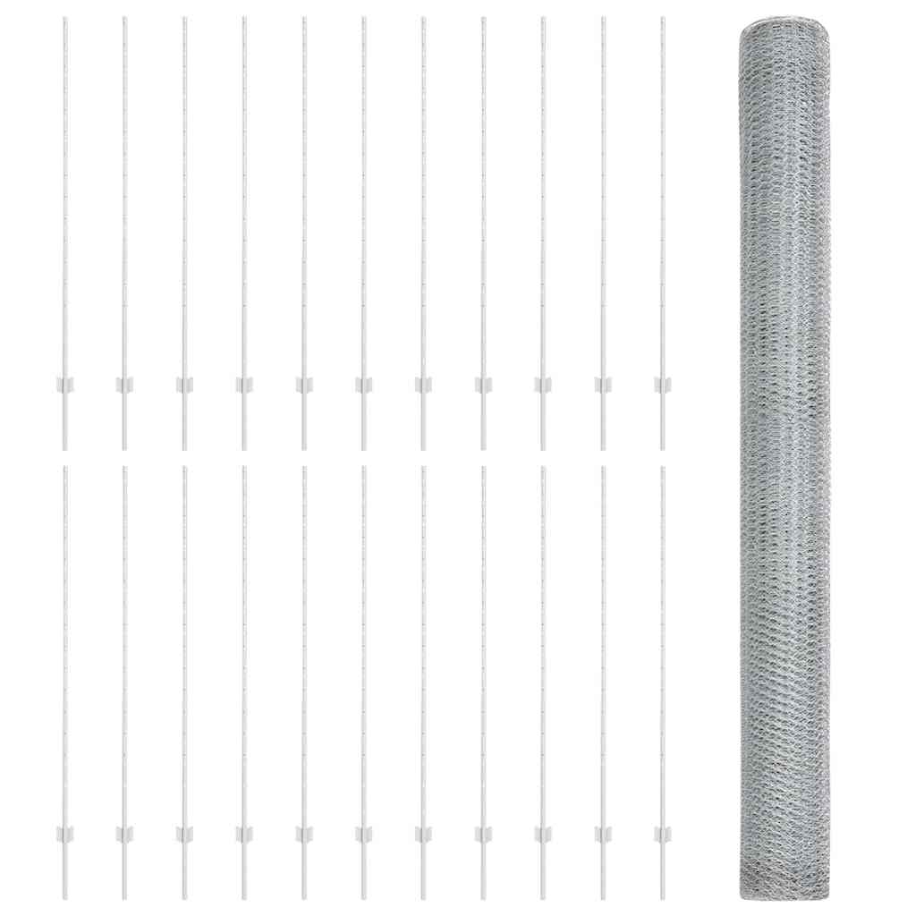 Zaun mit Pfosten Silber 1.5 x 50 m Stahl