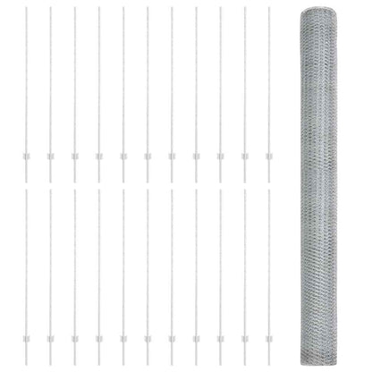 Zaun mit Pfosten Silber 1.5 x 50 m Stahl
