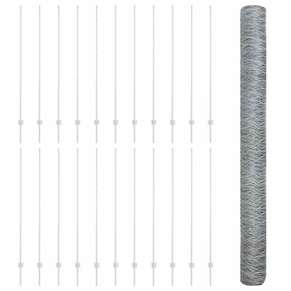 Zaun mit Pfosten Silber 1.5 x 50 m Stahl