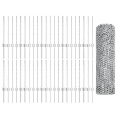 Zaun mit Pfosten Silber 0,5 x 100 m Stahl