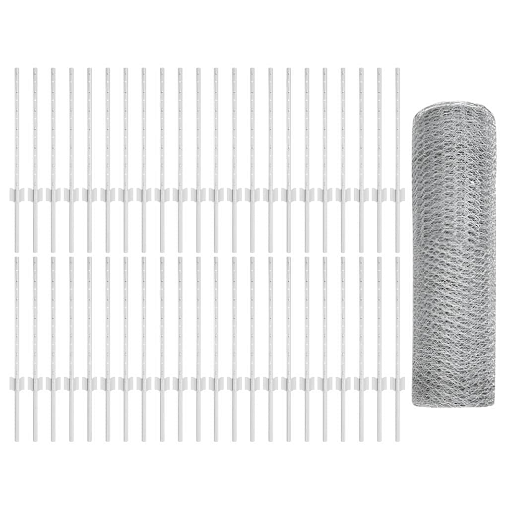Zaun mit Pfosten Silber 0,5 x 100 m Stahl