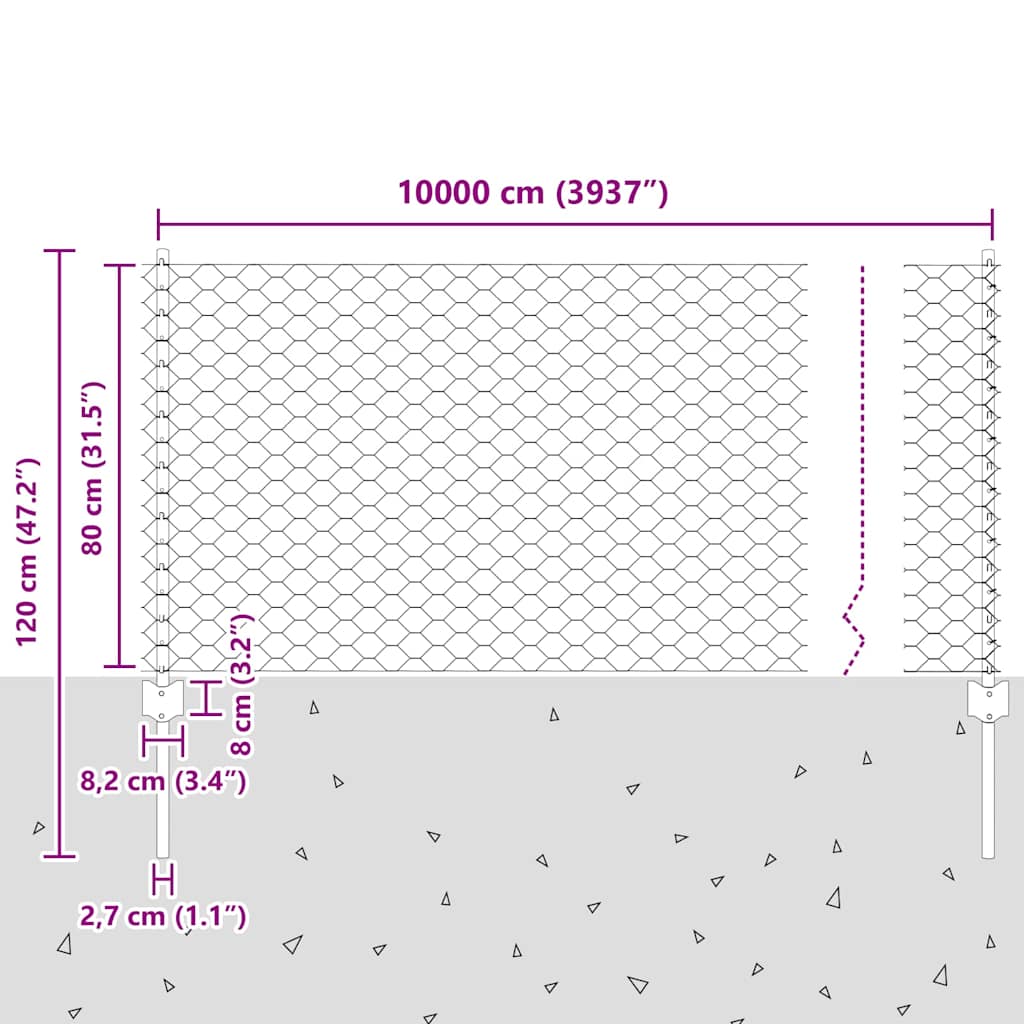 Zaun mit Pfosten Silber 0,8 x 100 m Stahl