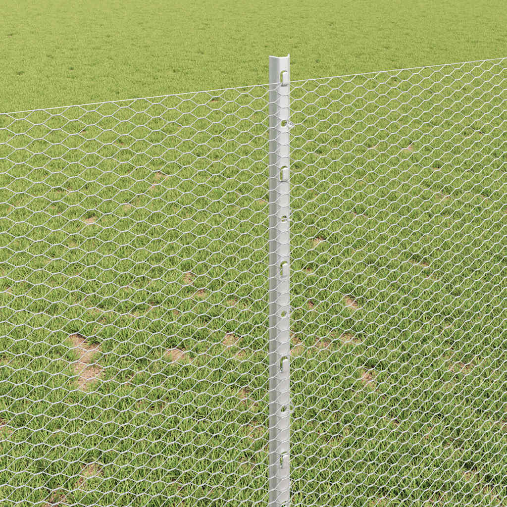Zaun mit Pfosten Silber 1 x 100 m Stahl