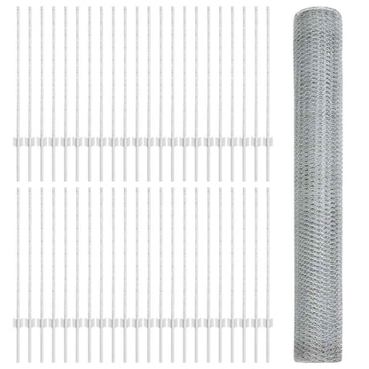 Zaun mit Pfosten Silber 1 x 100 m Stahl