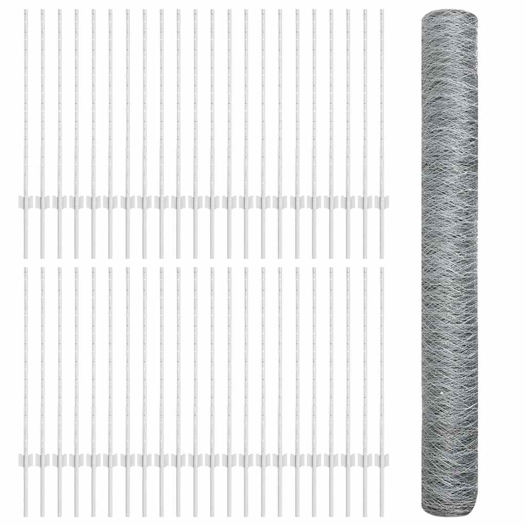 Zaun mit Pfosten Silber 1 x 100 m Stahl