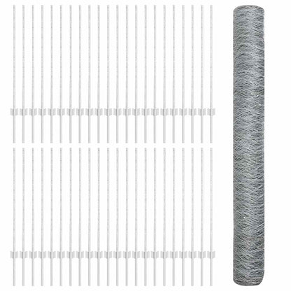 Zaun mit Pfosten Silber 1 x 100 m Stahl
