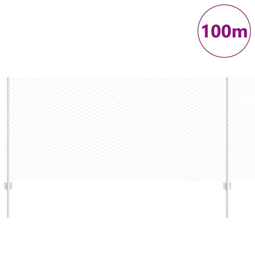 Zaun mit Pfosten Silber 1 x 100 m Stahl