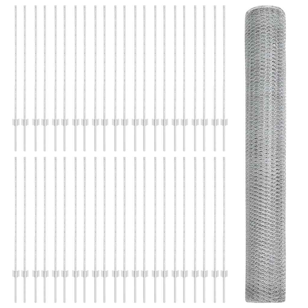 Zaun mit Pfosten Silber 1.2 x 100 m Stahl