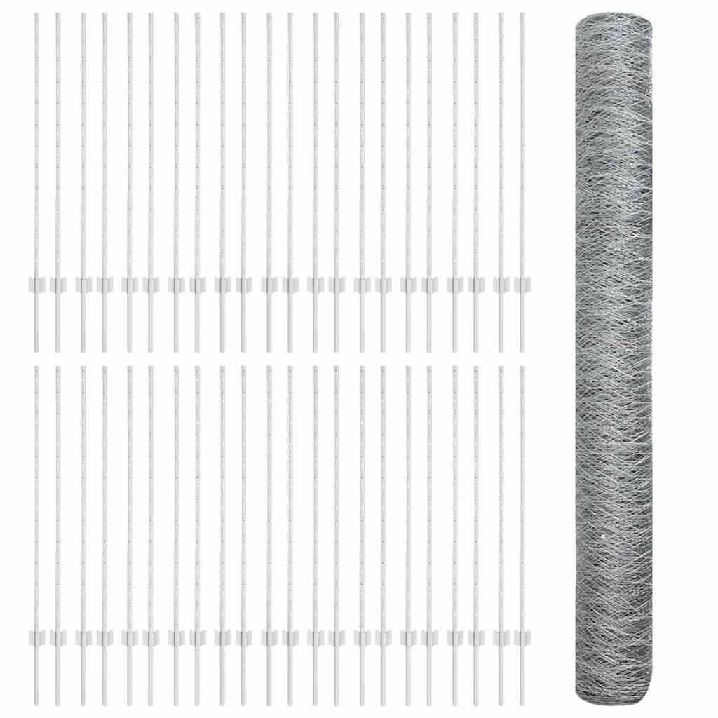 Zaun mit Pfosten Silber 1.2 x 100 m Stahl