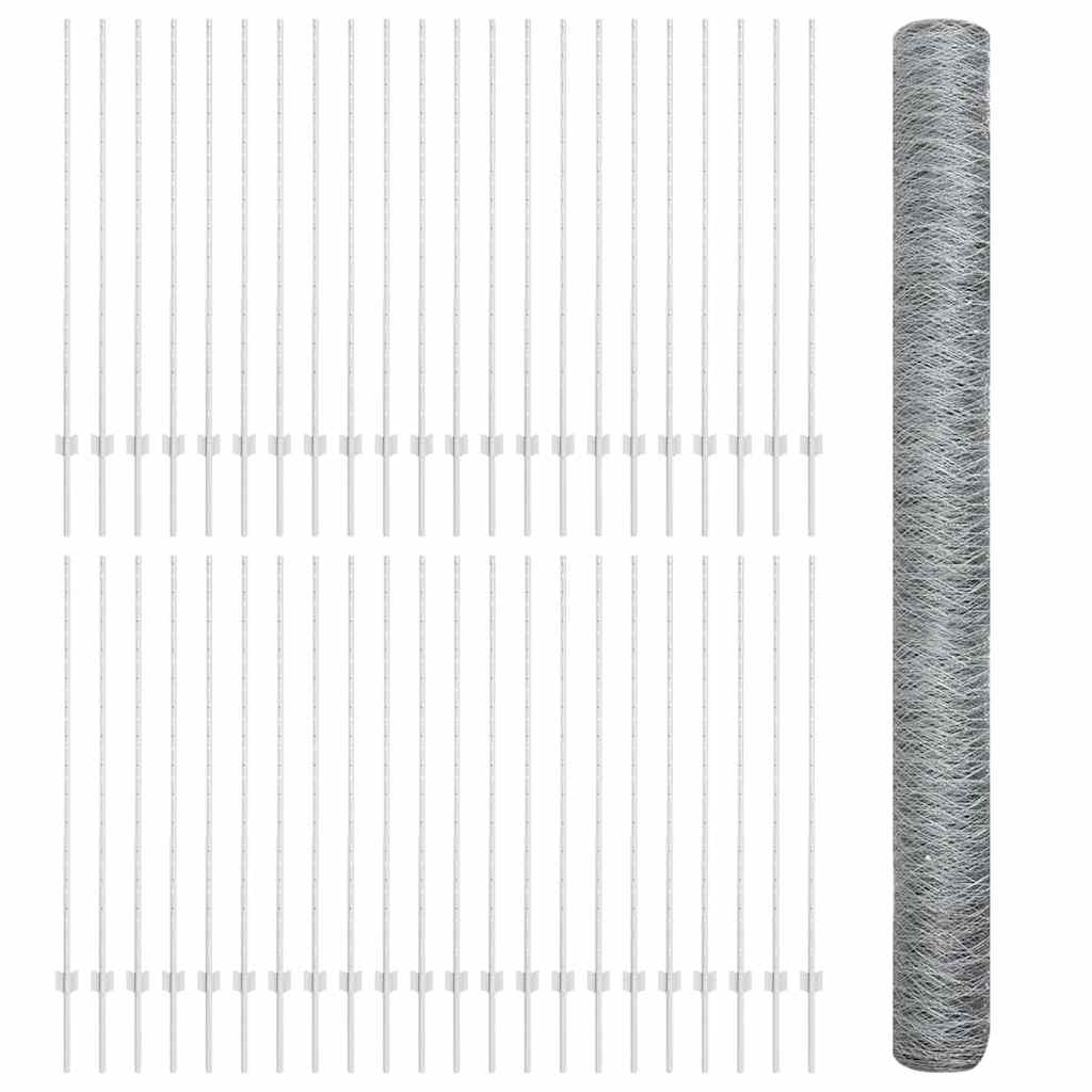 Zaun mit Pfosten Silber 1.4 x 100 m Stahl