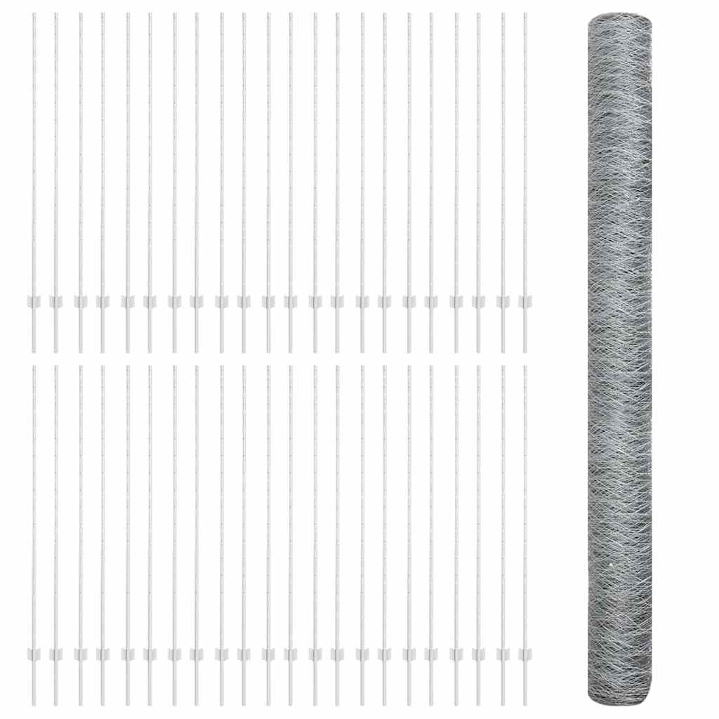 Zaun mit Pfosten Silber 1,5 x 100 m Stahl
