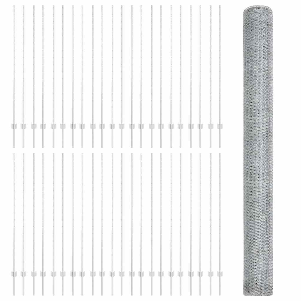 Zaun mit Pfosten Silber 1.6 x 100 m Stahl