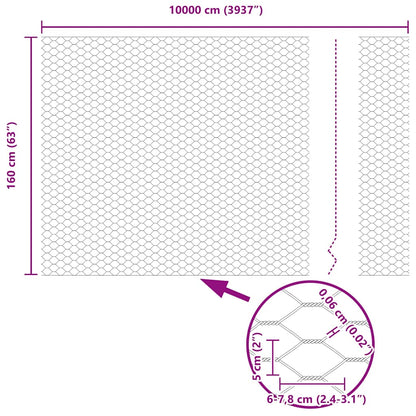 Zaun mit Pfosten Silber 1.6 x 100 m Stahl