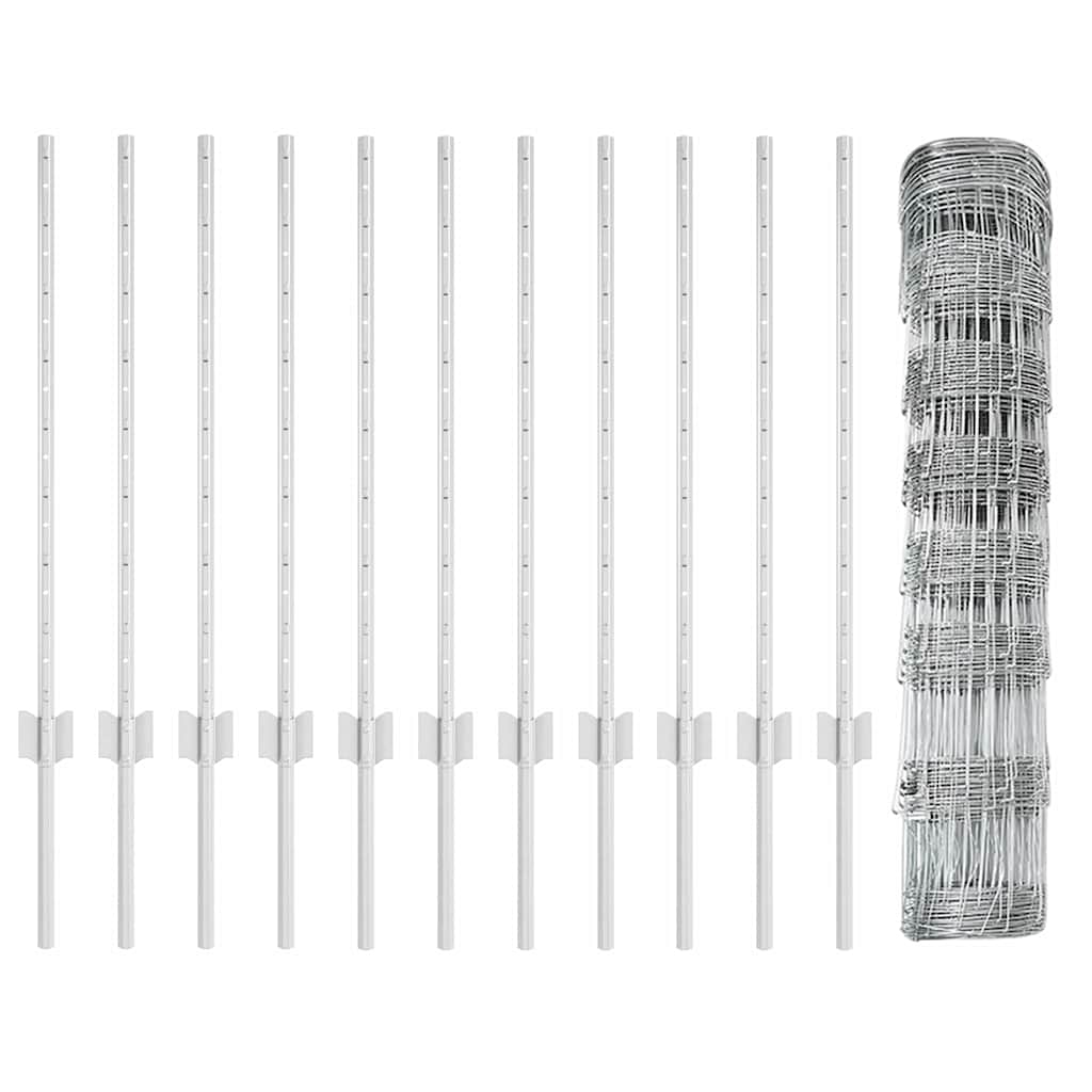 Zaun mit Pfosten Silber 0.8 x 25 m Stahl