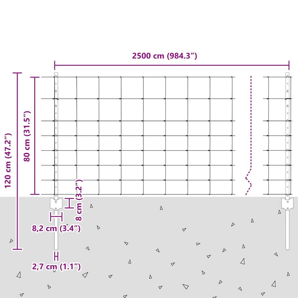 Zaun mit Pfosten Silber 0.8 x 25 m Stahl