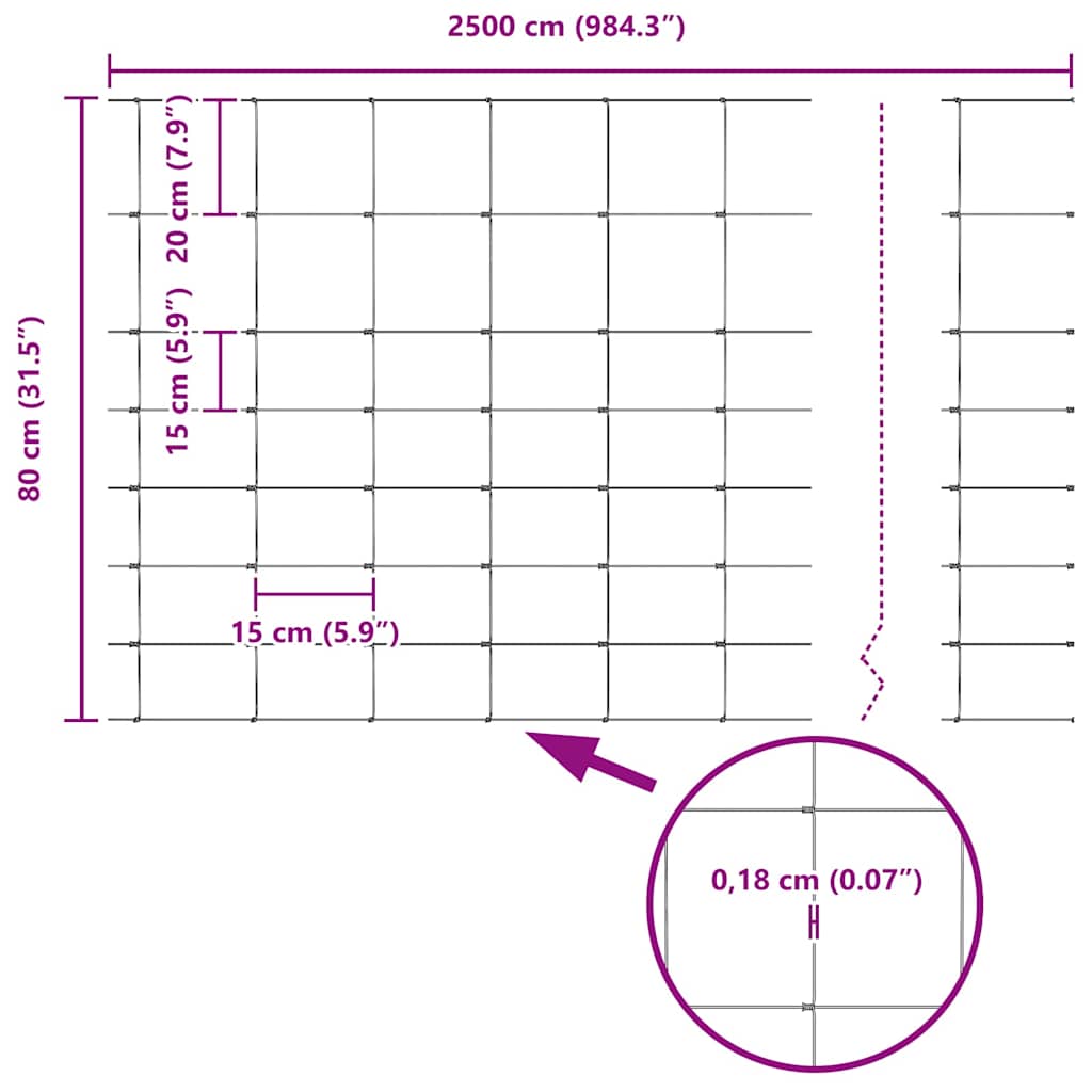 Zaun mit Pfosten Silber 0.8 x 25 m Stahl