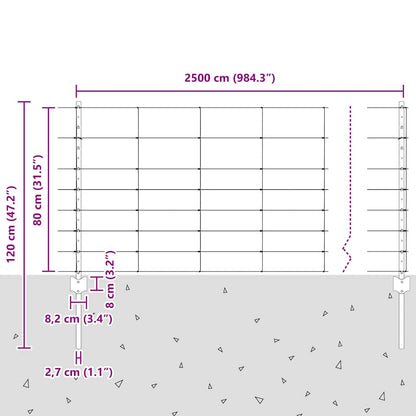 Zaun mit Pfosten Silber 0.8 x 25 m Stahl
