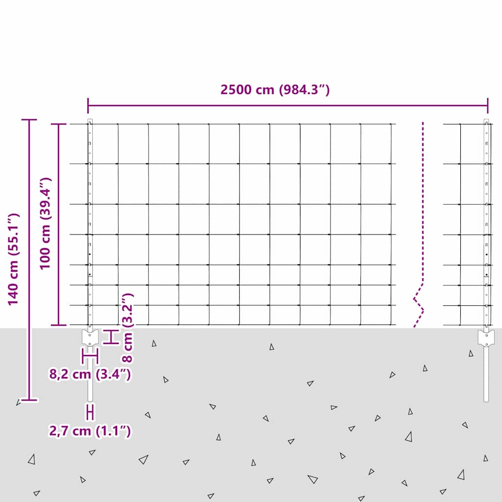 Zaun mit Pfosten Silber 1 x 25 m Stahl
