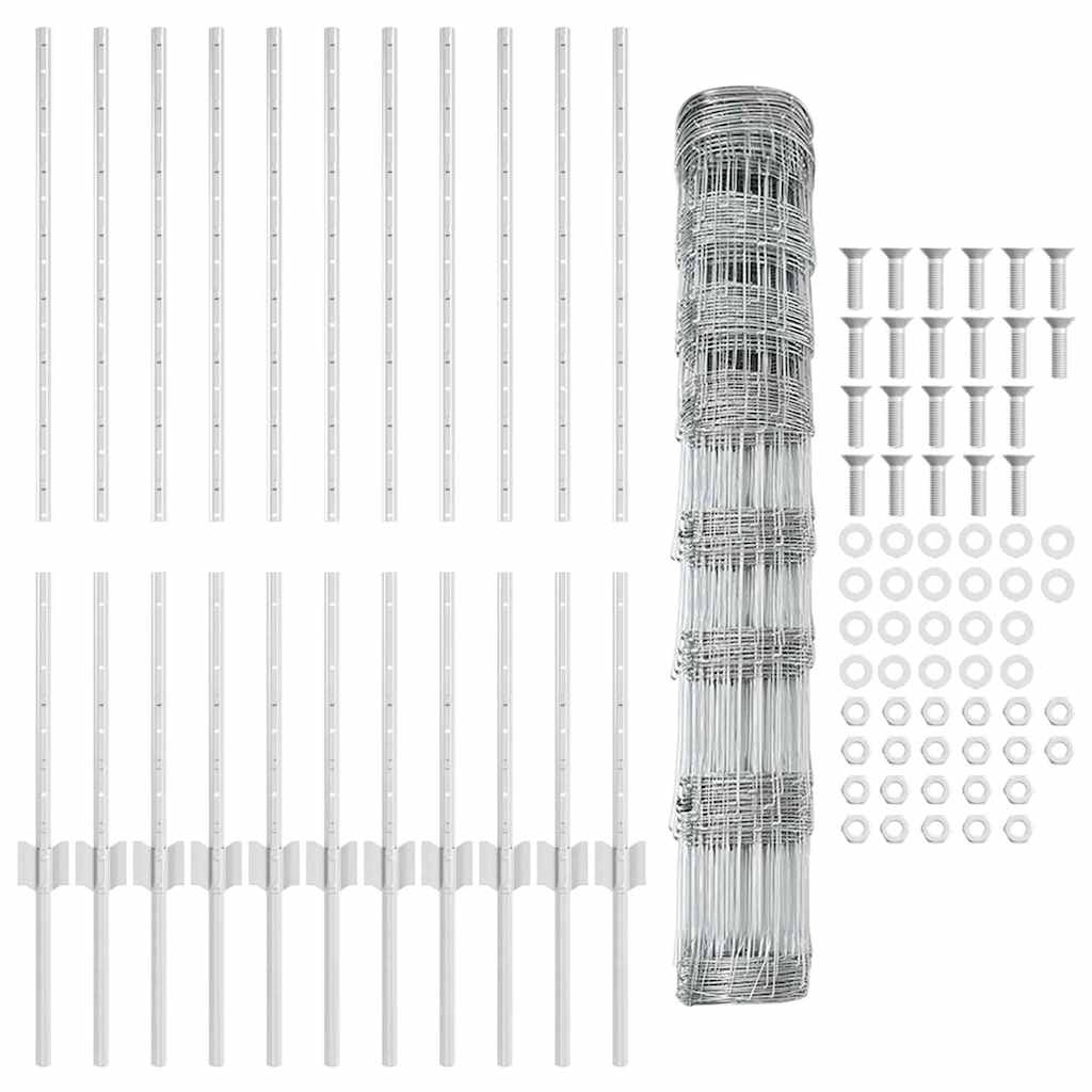 Zaun mit Pfosten Silber 1 x 25 m Stahl