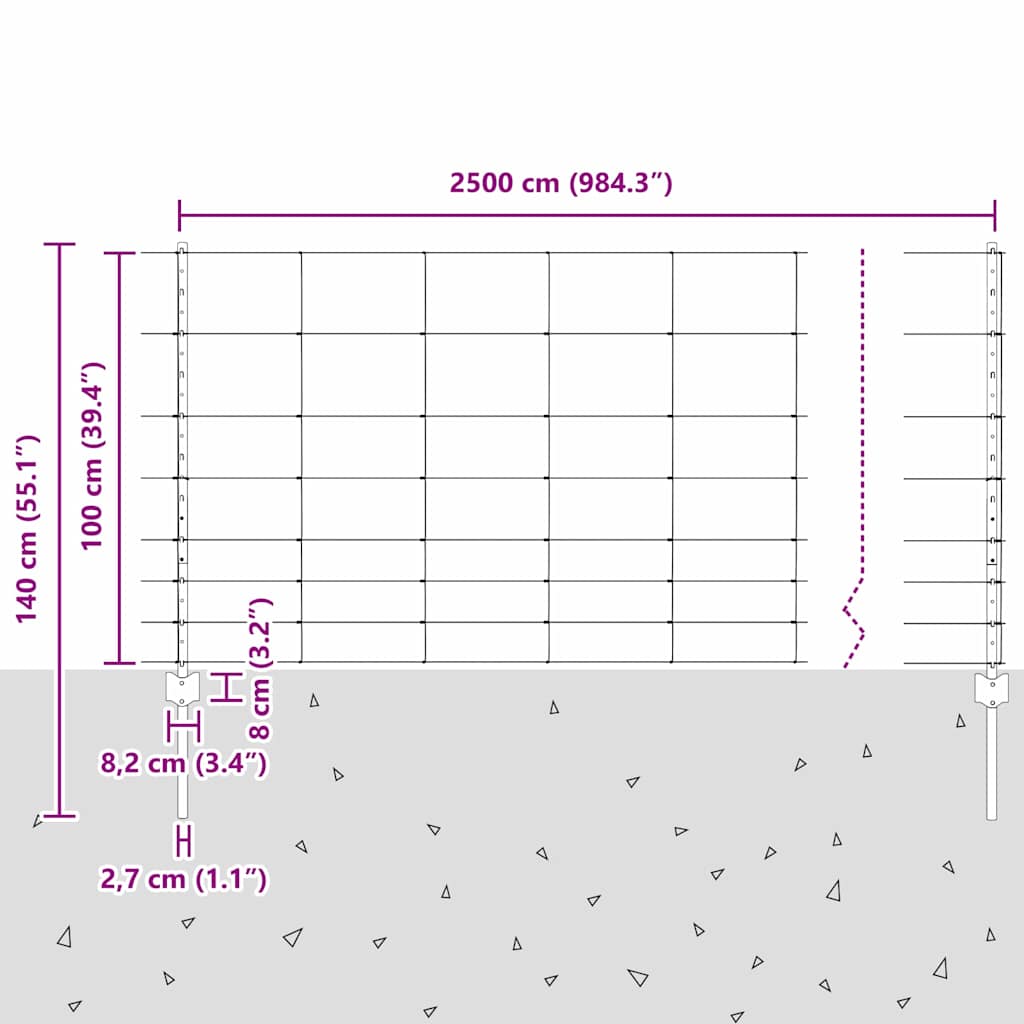 Zaun mit Pfosten Silber 1 x 25 m Stahl