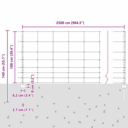 Zaun mit Pfosten Silber 1 x 25 m Stahl