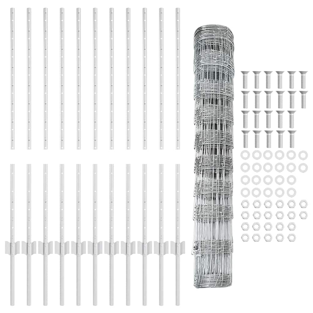 Zaun mit Pfosten Silber 1 x 25 m Stahl