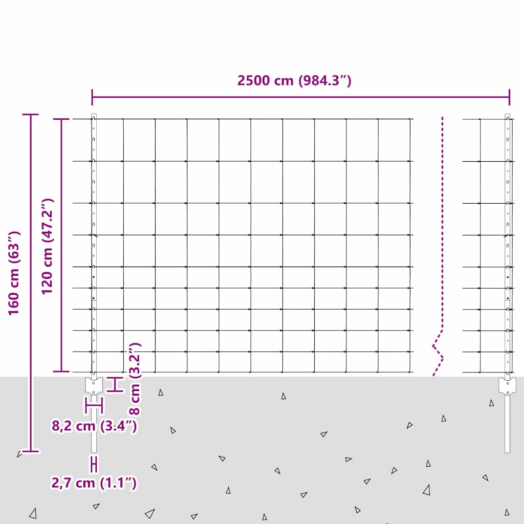 Zaun mit Pfosten Silber 1.2 x 25 m Stahl