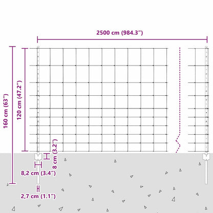Zaun mit Pfosten Silber 1.2 x 25 m Stahl
