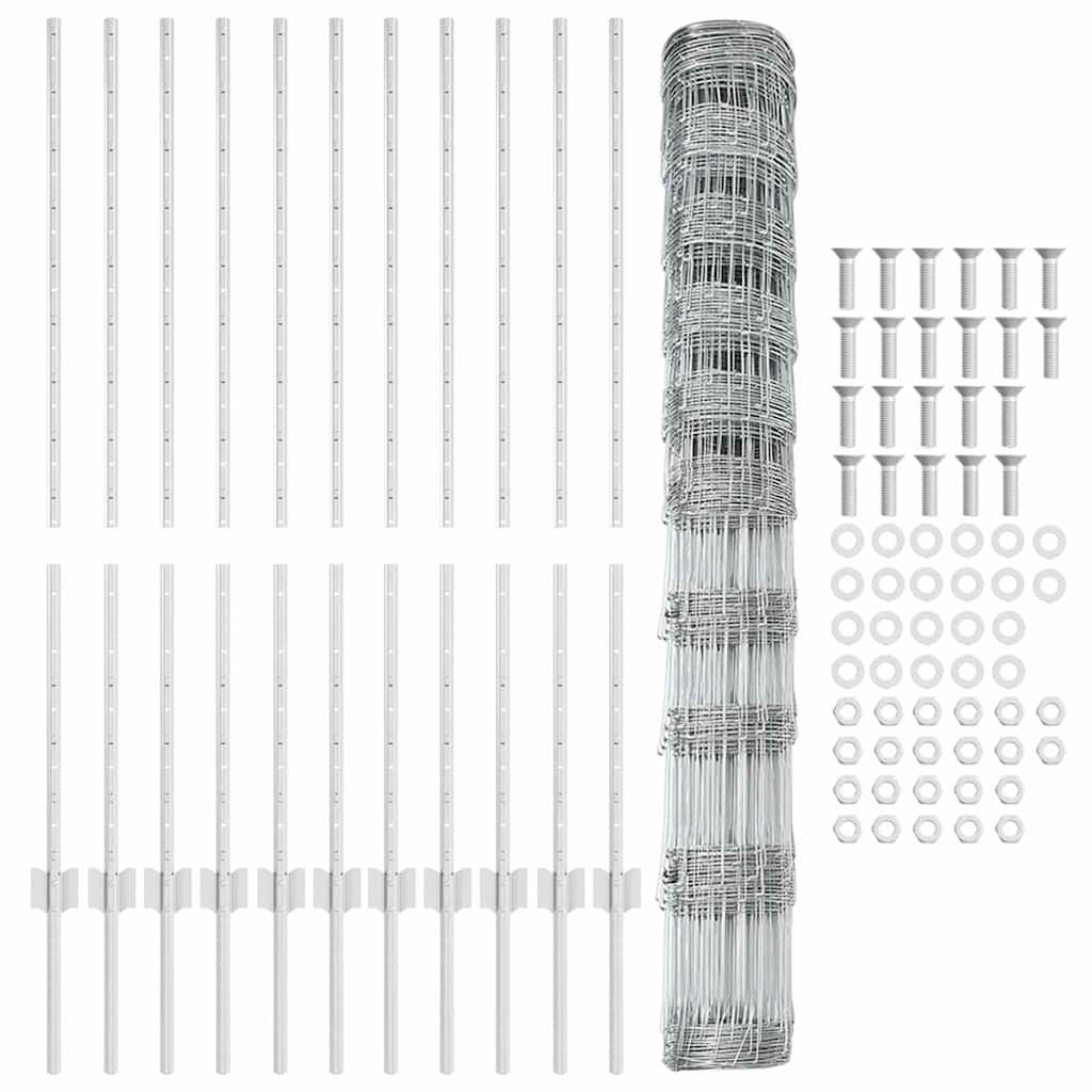 Zaun mit Pfosten Silber 1.2 x 25 m Stahl