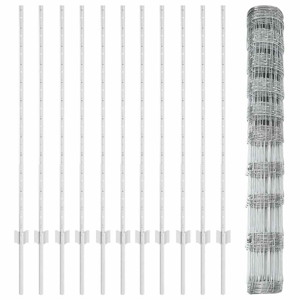 Zaun mit Pfosten Silber 1.2 x 25 m Stahl