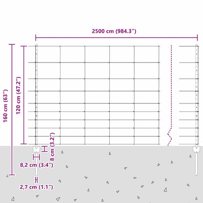Zaun mit Pfosten Silber 1.2 x 25 m Stahl