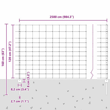 Zaun mit Pfosten Silber 1.2 x 25 m Stahl