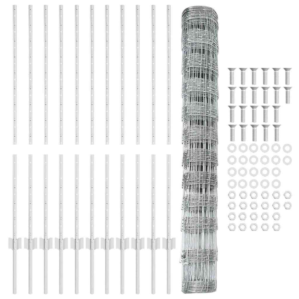 Zaun mit Pfosten Silber 1.2 x 25 m Stahl