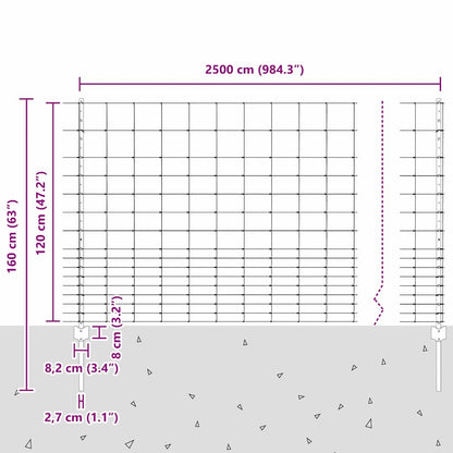 Zaun mit Pfosten Silber 1.2 x 25 m Stahl