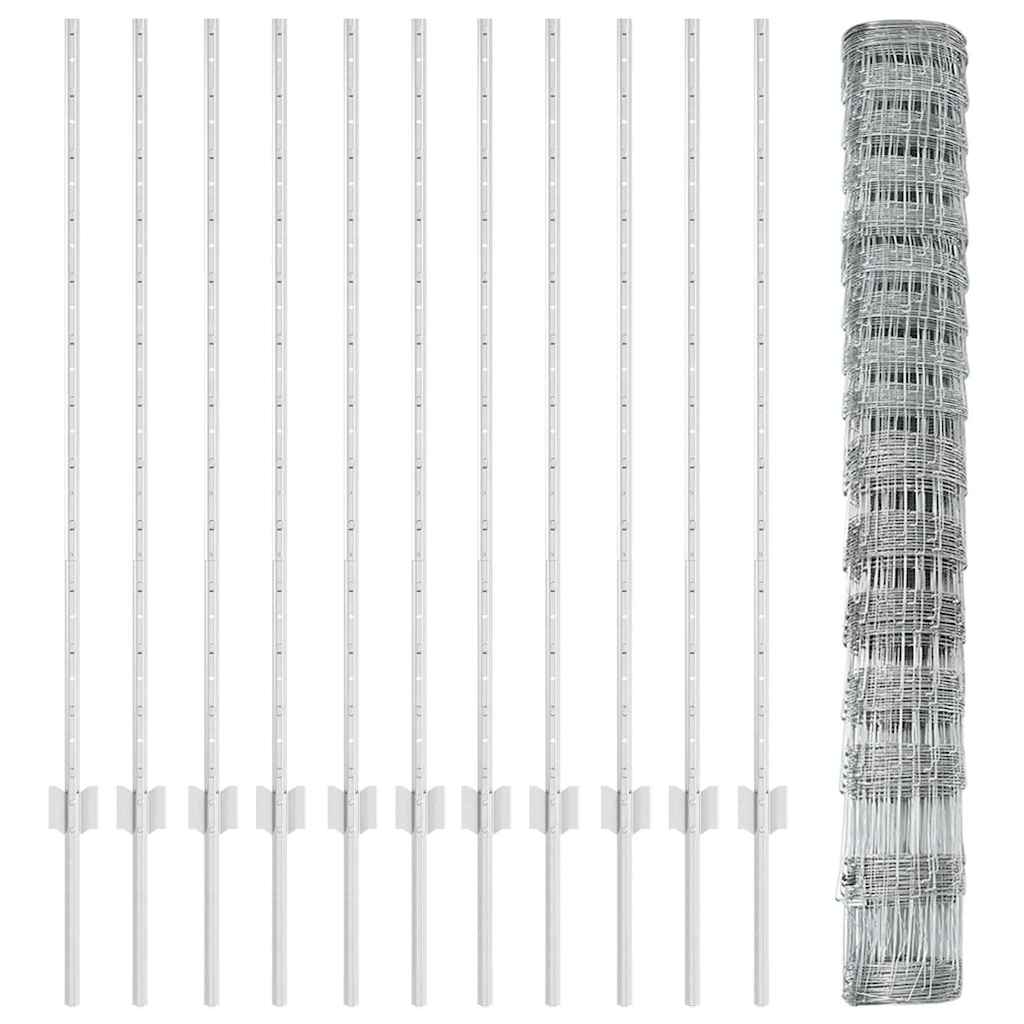 Zaun mit Pfosten Silber 1.2 x 25 m Stahl