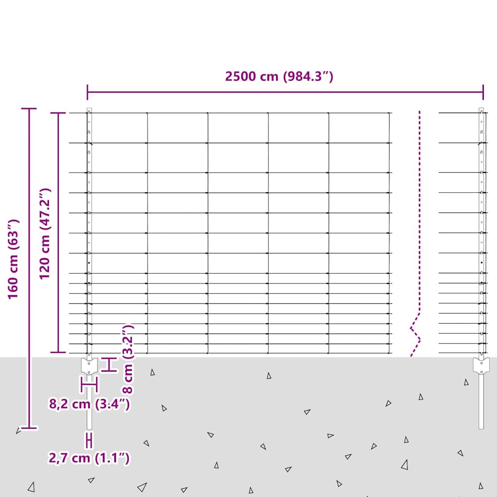 Zaun mit Pfosten Silber 1.2 x 25 m Stahl