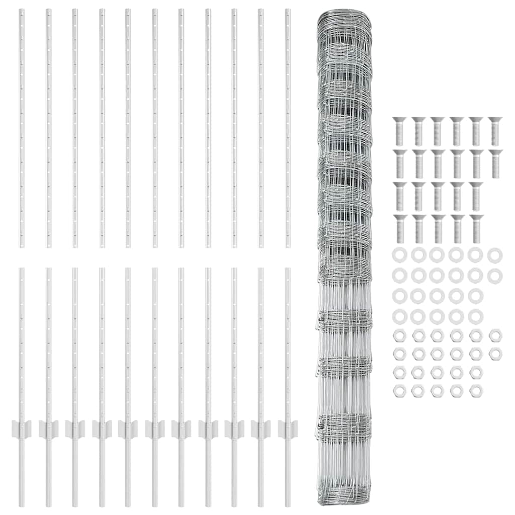Zaun mit Pfosten Silber 1.4 x 25 m Stahl