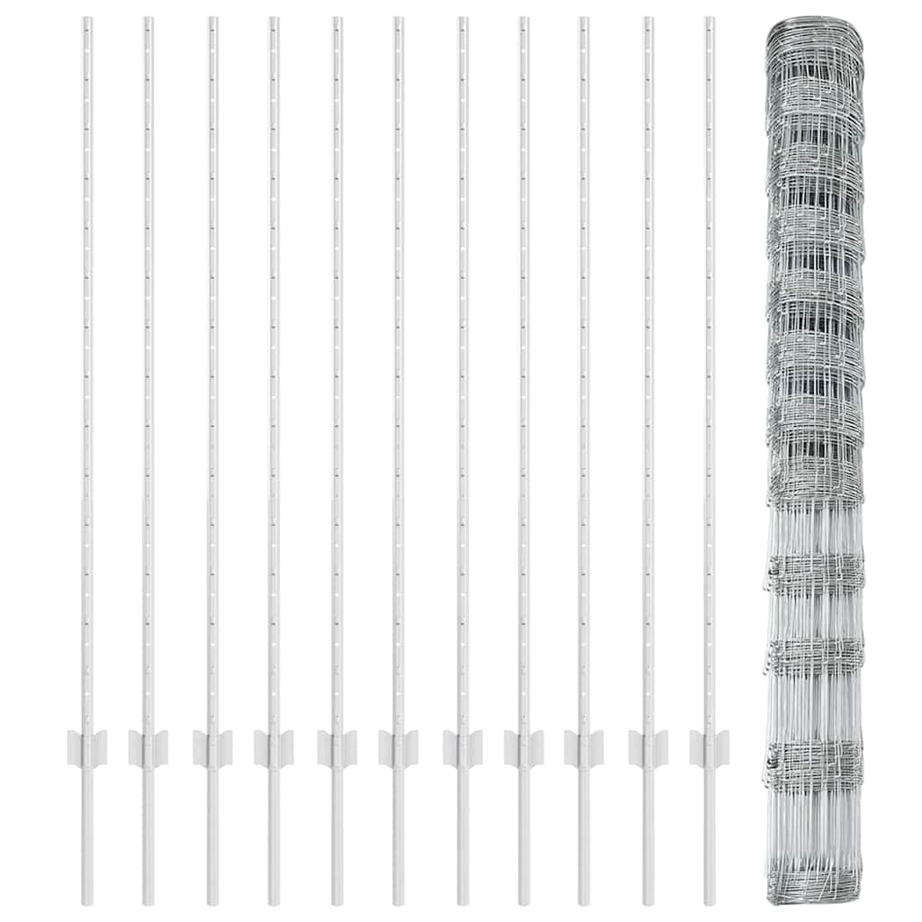 Zaun mit Pfosten Silber 1.4 x 25 m Stahl