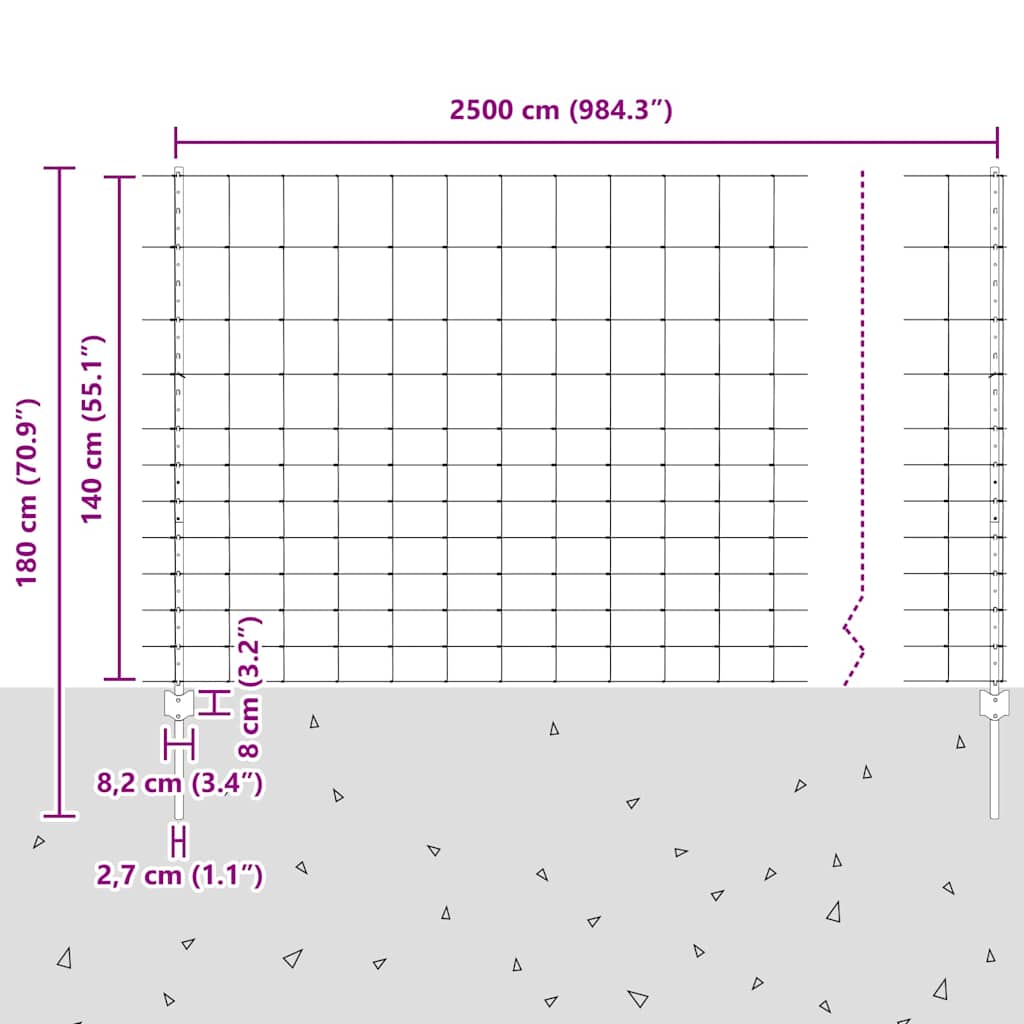 Zaun mit Pfosten Silber 1.4 x 25 m Stahl