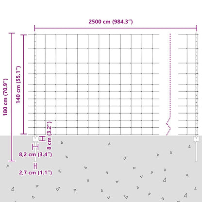 Zaun mit Pfosten Silber 1.4 x 25 m Stahl