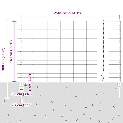 Zaun mit Pfosten Silber 1.4 x 25 m Stahl