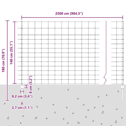 Zaun mit Pfosten Silber 1.4 x 25 m Stahl