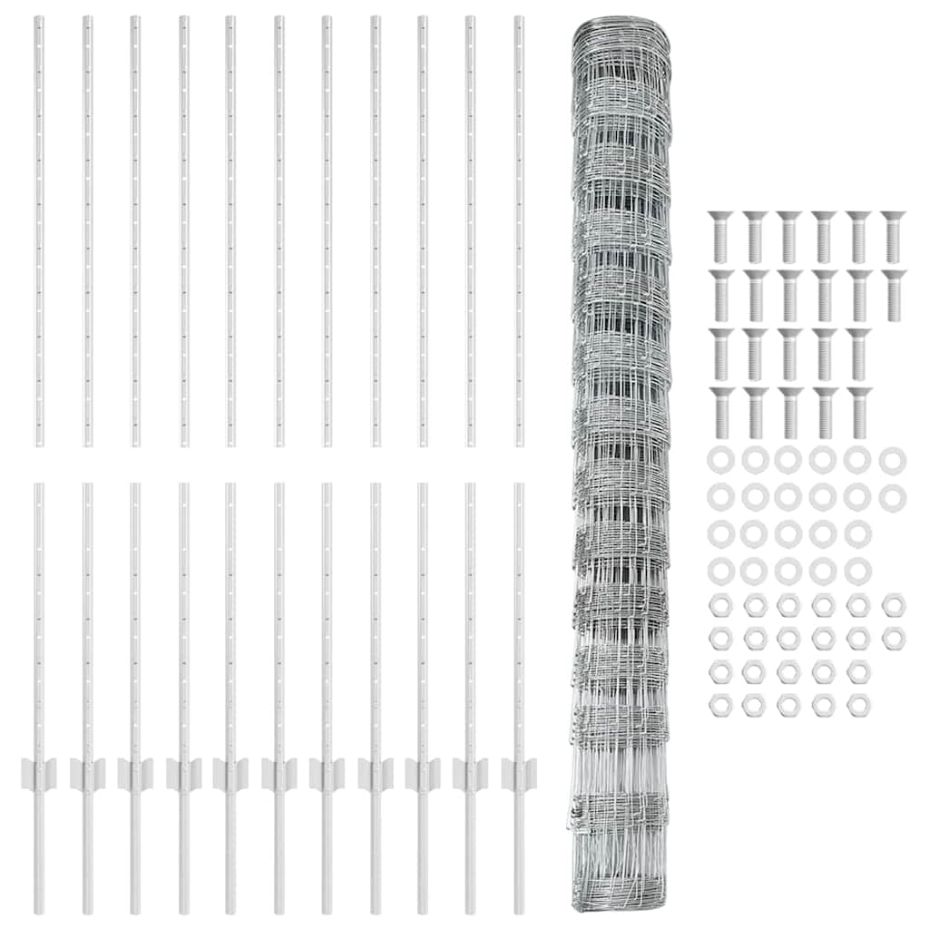 Zaun mit Pfosten Silber 1.4 x 25 m Stahl