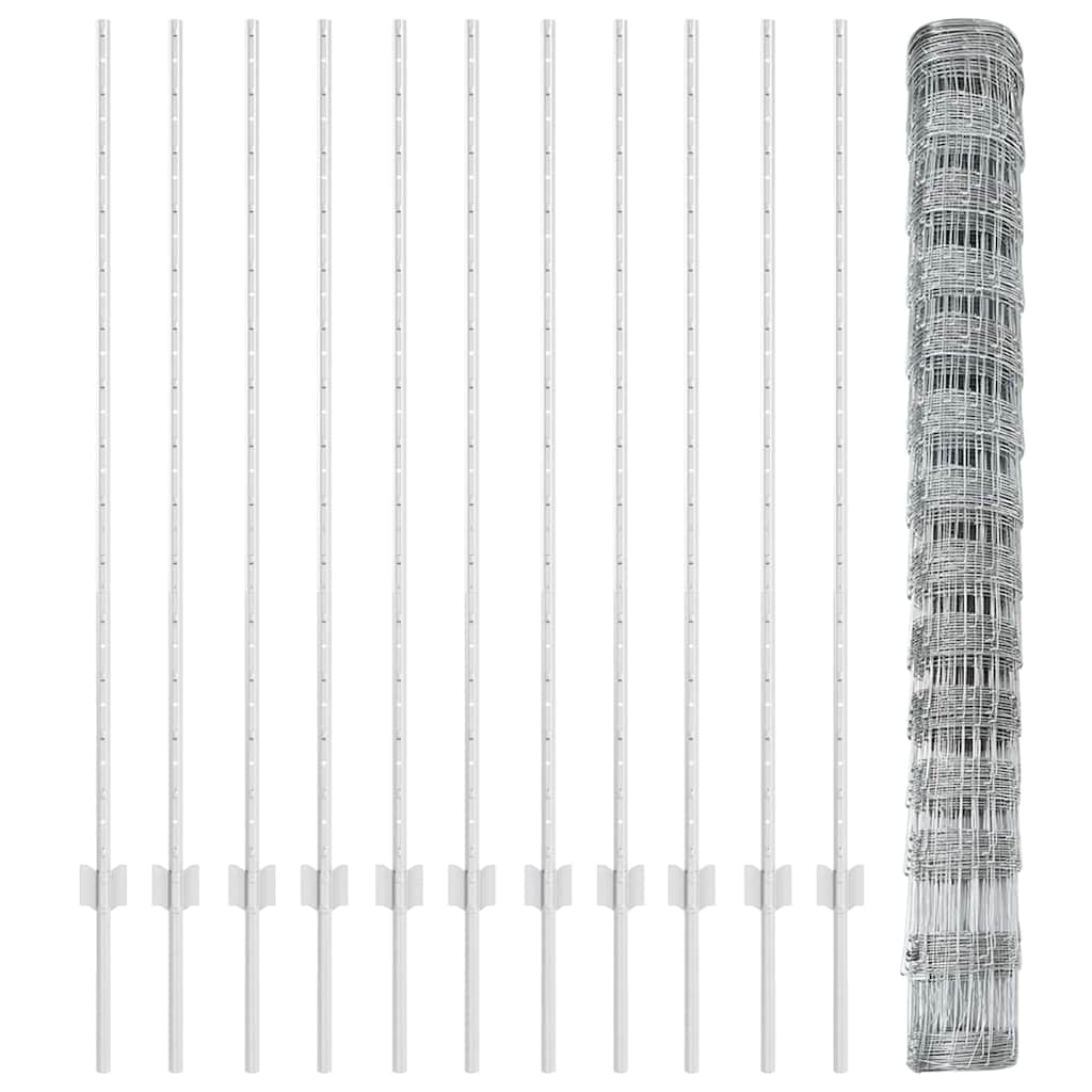 Zaun mit Pfosten Silber 1.4 x 25 m Stahl