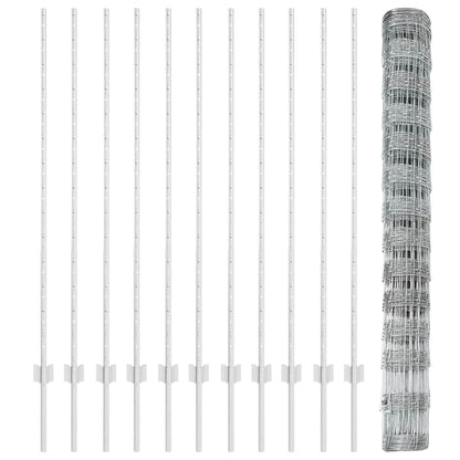 Zaun mit Pfosten Silber 1.4 x 25 m Stahl