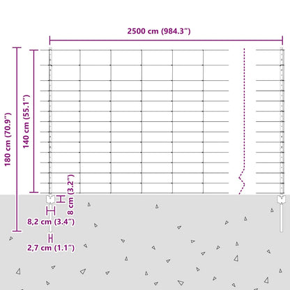 Zaun mit Pfosten Silber 1.4 x 25 m Stahl