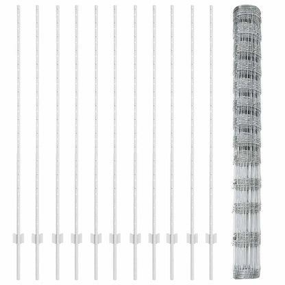 Zaun mit Pfosten Silber 1.5 x 25 m Stahl