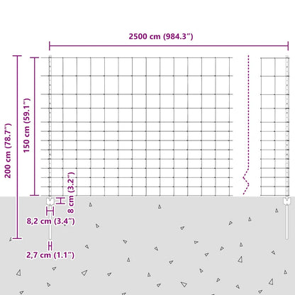 Zaun mit Pfosten Silber 1.5 x 25 m Stahl